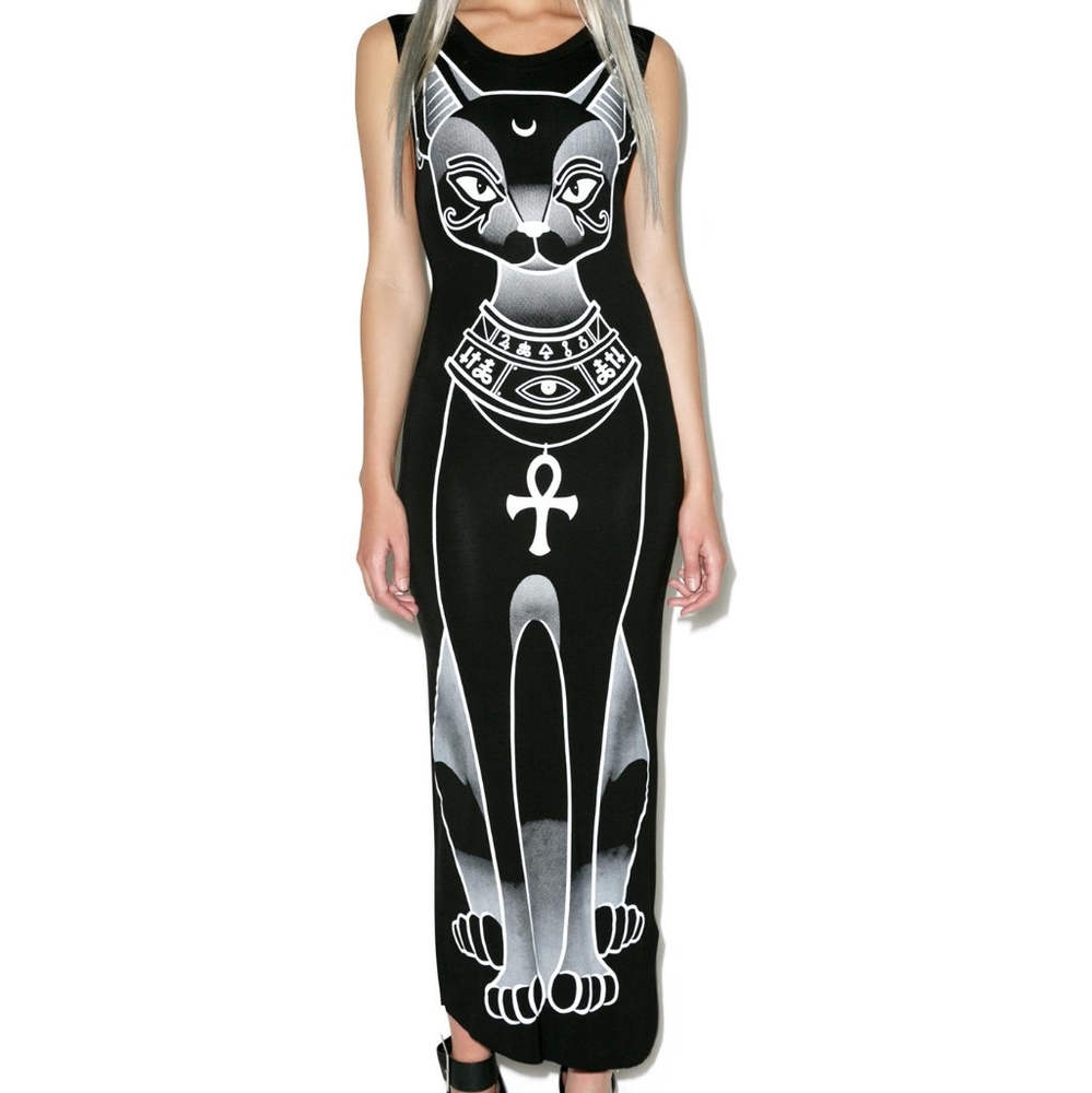 Killstar Black & White Cat Maxi Dress